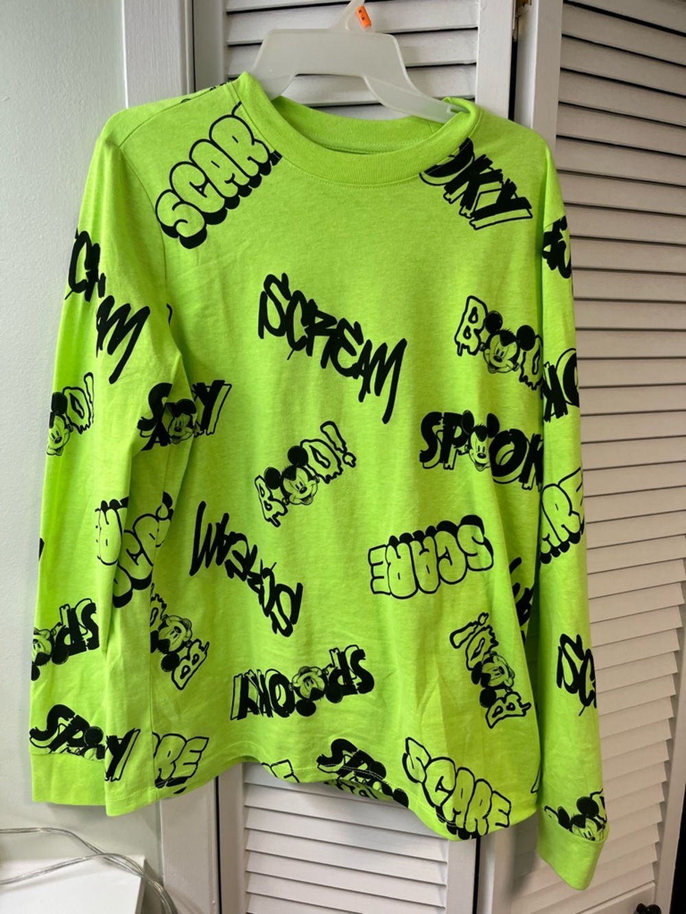 Disney Neon Green Long-Sleeve Tee with Black Graphic Prints